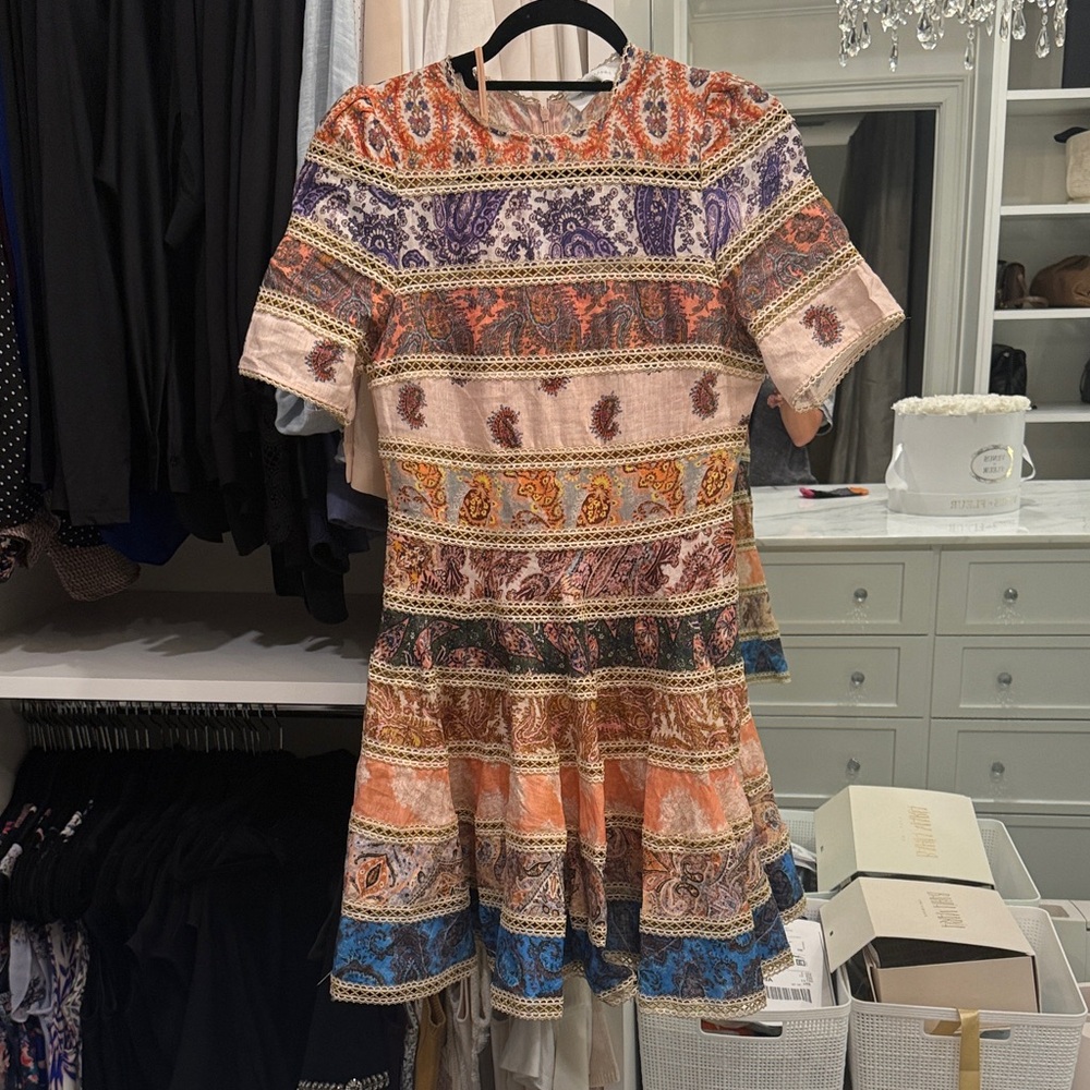 Zimmermann Orange and Purple Patterned Mini Dress
